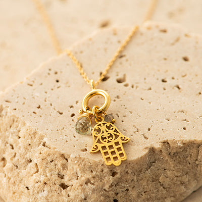 Hamsa & Labradorite Necklace Gold Plated