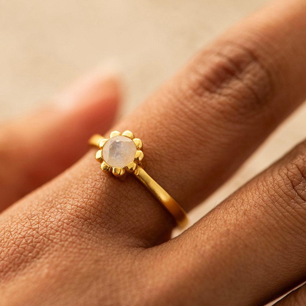 Moonstone Flower Ring Gold Plated