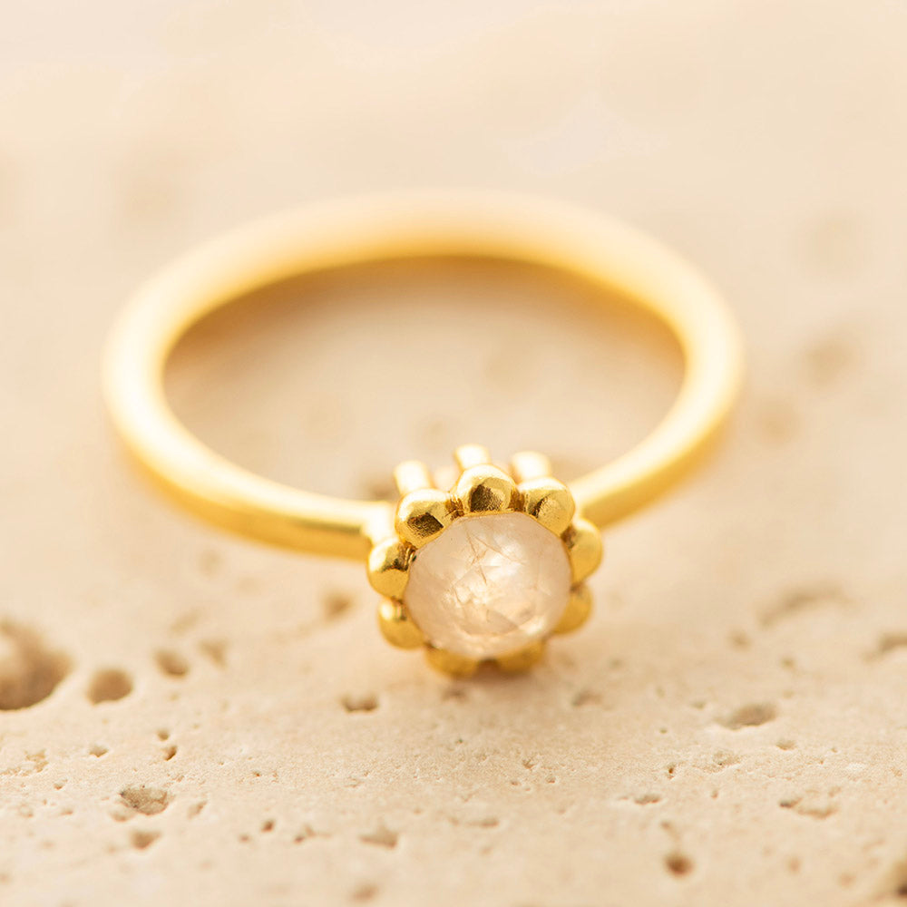Moonstone Flower Ring Gold Plated