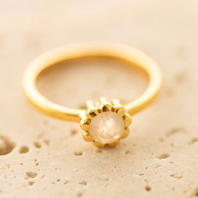 Moonstone Flower Ring Gold Plated