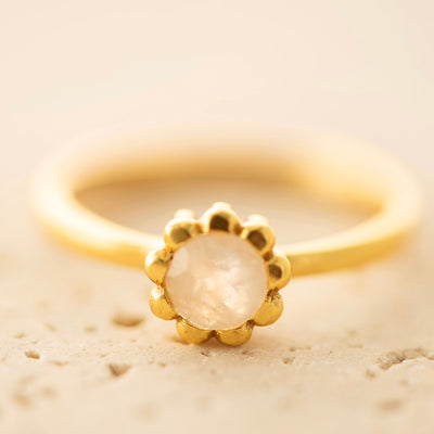 Moonstone Flower Ring Gold Plated