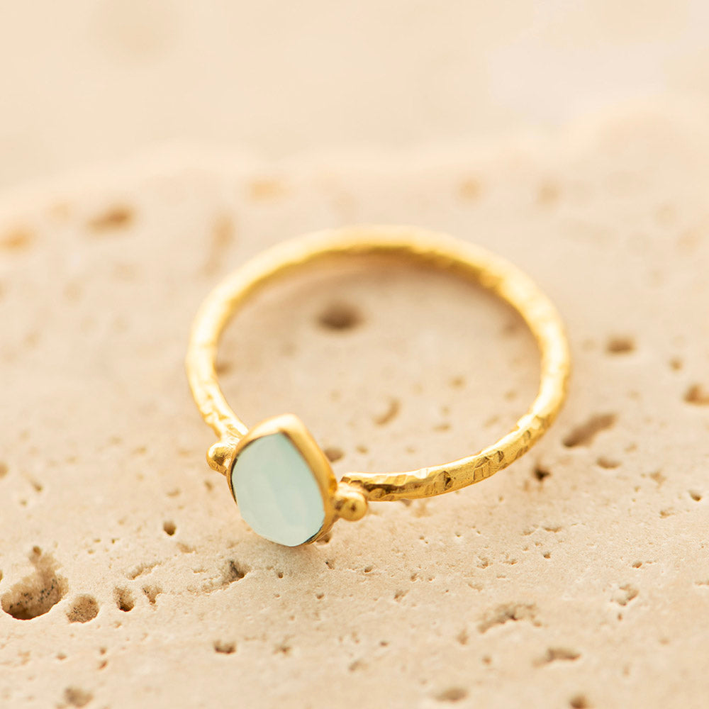 Aqua Chalcedony Ring Gold Plated