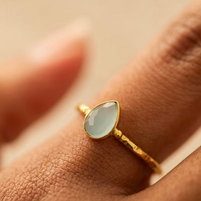 Aqua Chalcedony Ring Gold Plated