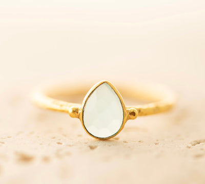 Aqua Chalcedony Ring Gold Plated