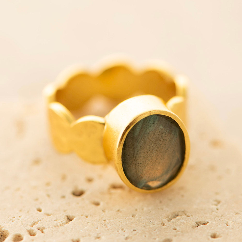 Labradorite Ring Silver Gold Plated
