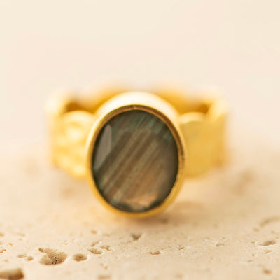 Labradorite Ring Silver Gold Plated