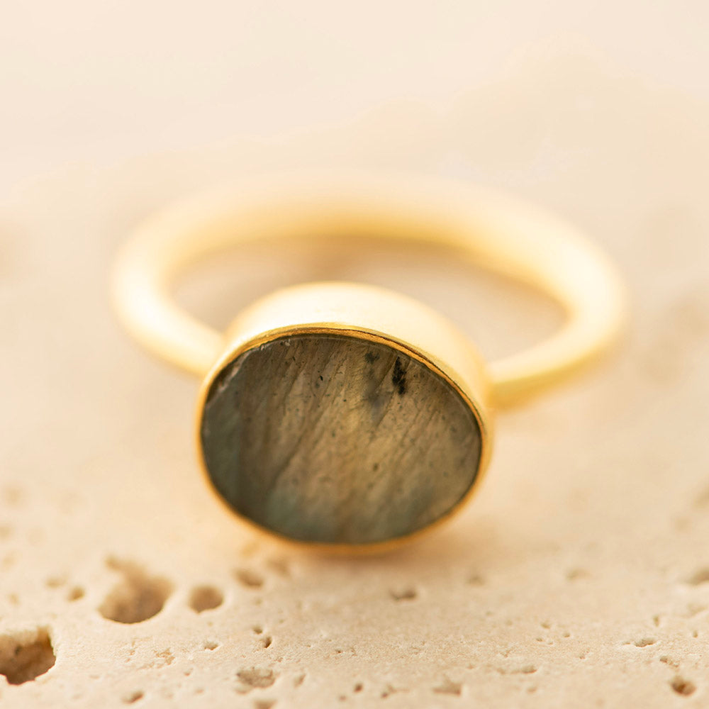 Labradorite Ring Silver Gold Plated