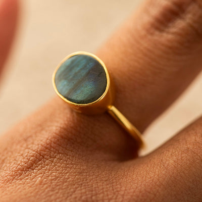 Labradorite Discs Ring Gold Plated
