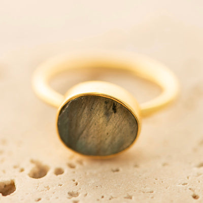 Labradorite Discs Ring Gold Plated