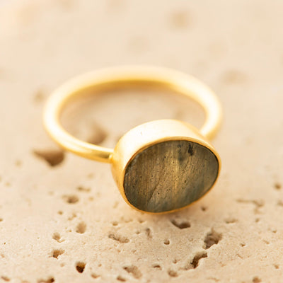 Labradorite Discs Ring Gold Plated
