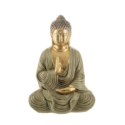 Buddha Sitting One Hand Prayer Statue Gold & Olive 17x12cm