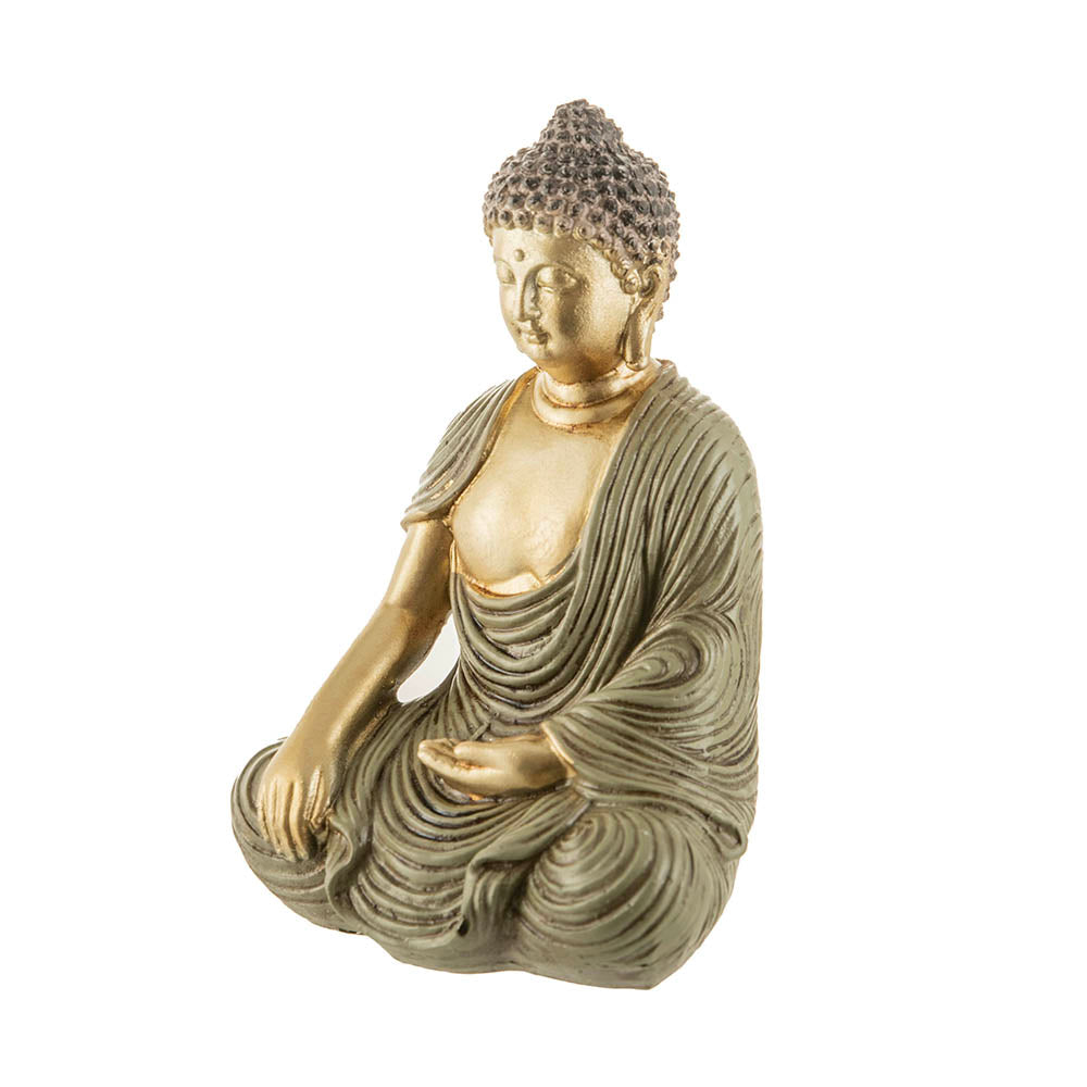 Buddha Sitting Statue Gold & Olive 13x9cm