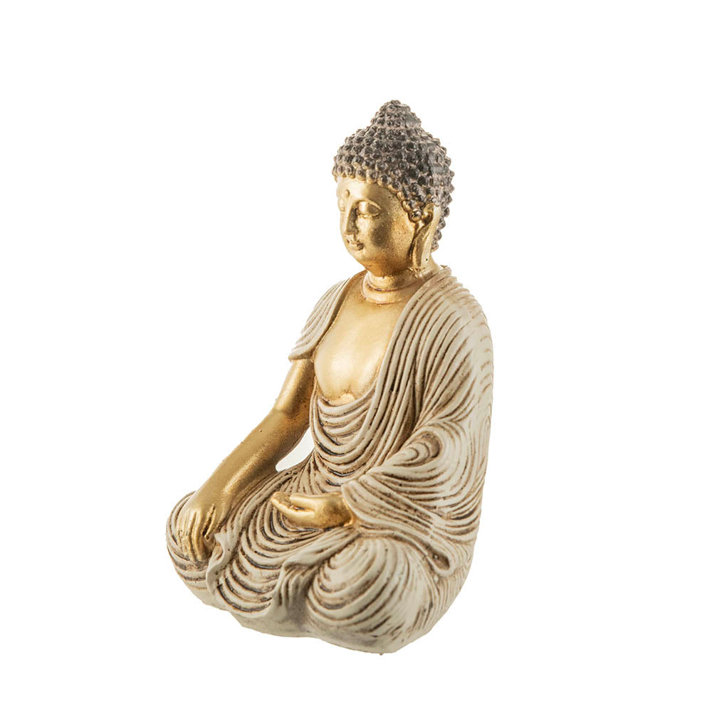 Buddha Sitting Statue Gold & Cream 13x9cm
