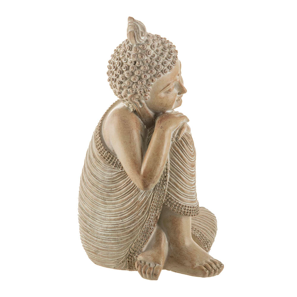 Buddha Sitting Head On Knee Statue Woodgrain 23x14cm