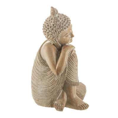Buddha Sitting Head On Knee Statue Woodgrain 23x14cm