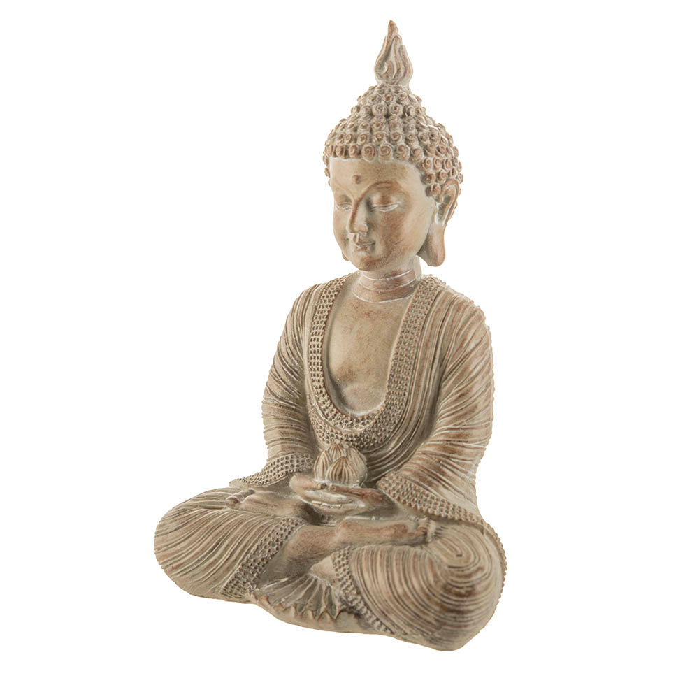 Budda Sitting with Holding Ball Statue Woodgrain 15x10cm