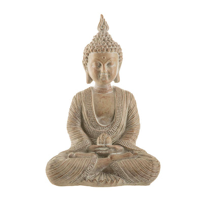 Budda Sitting with Holding Ball Statue Woodgrain 15x10cm