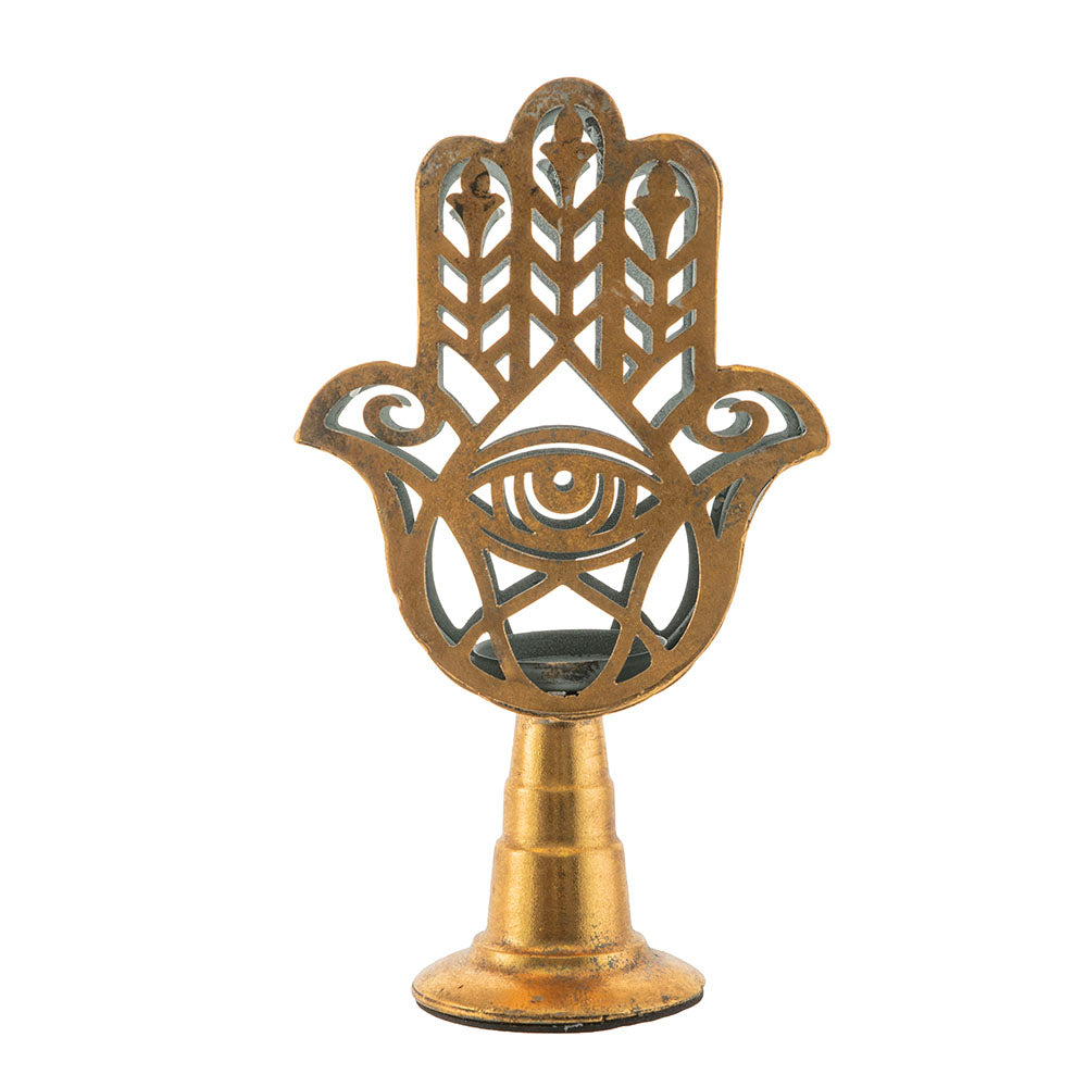 Metal Candle Holder Hamsa Gold 19x32cm