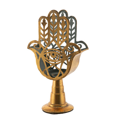 Metal Candle Holder Hamsa Gold 19x32cm