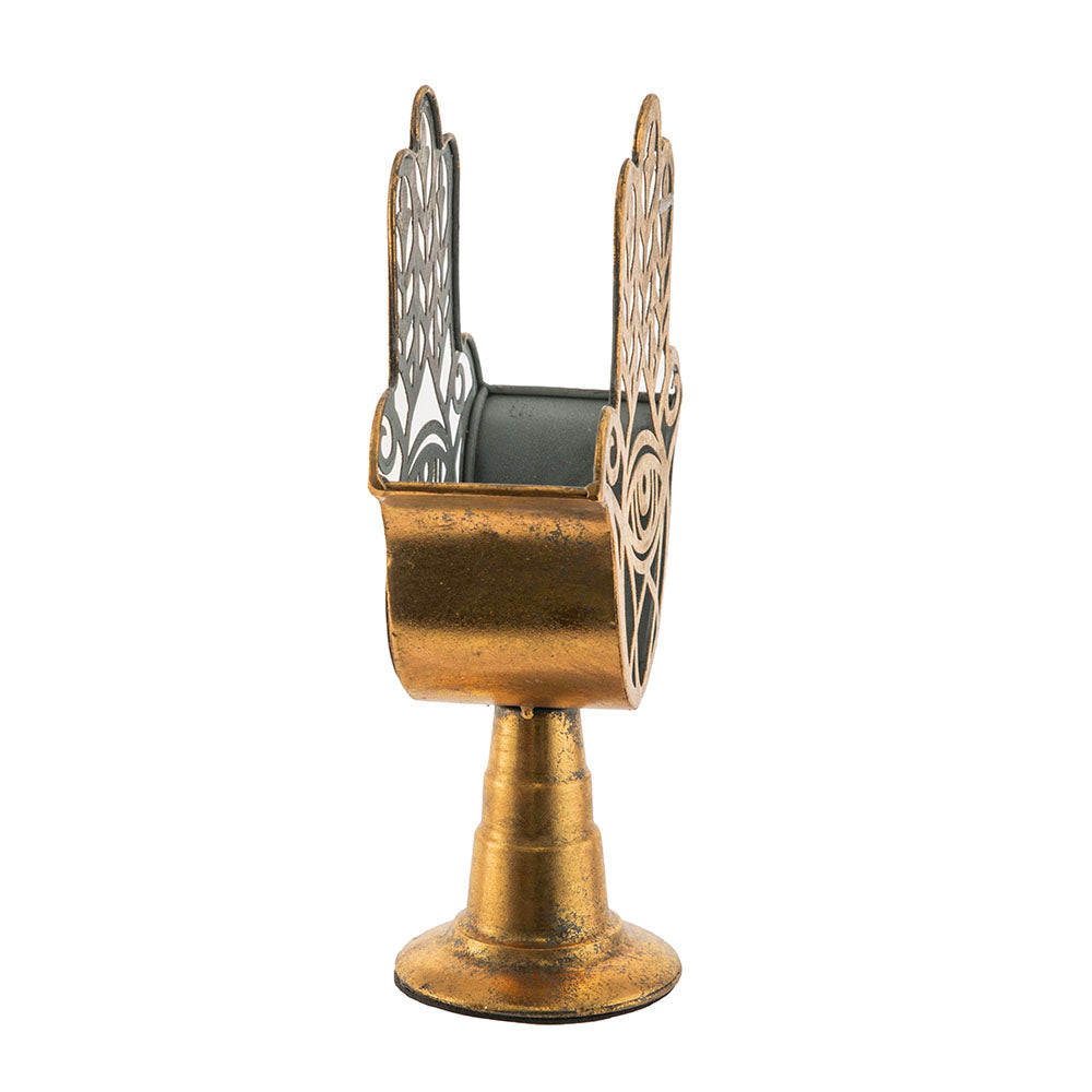 Metal Candle Holder Hamsa Gold 19x32cm