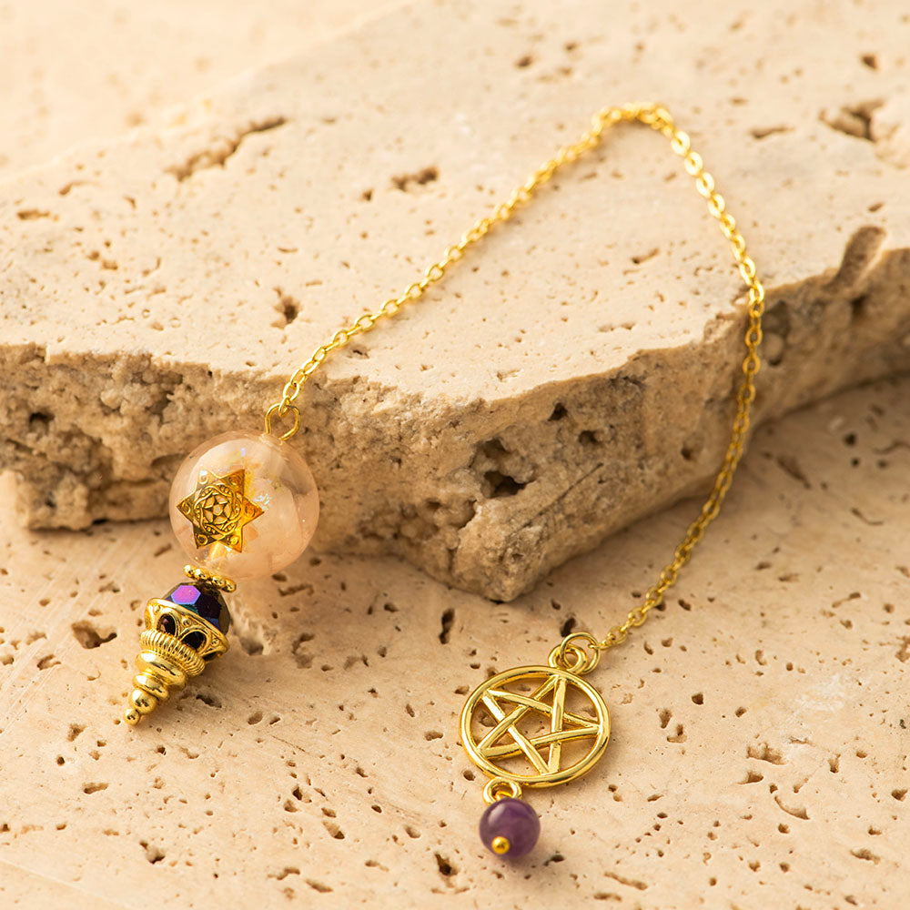 Rose Quartz Resin Star Pendulum Gold