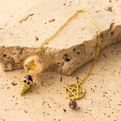 Rose Quartz Resin Star Pendulum Gold