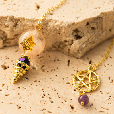 Rose Quartz Resin Star Pendulum Gold