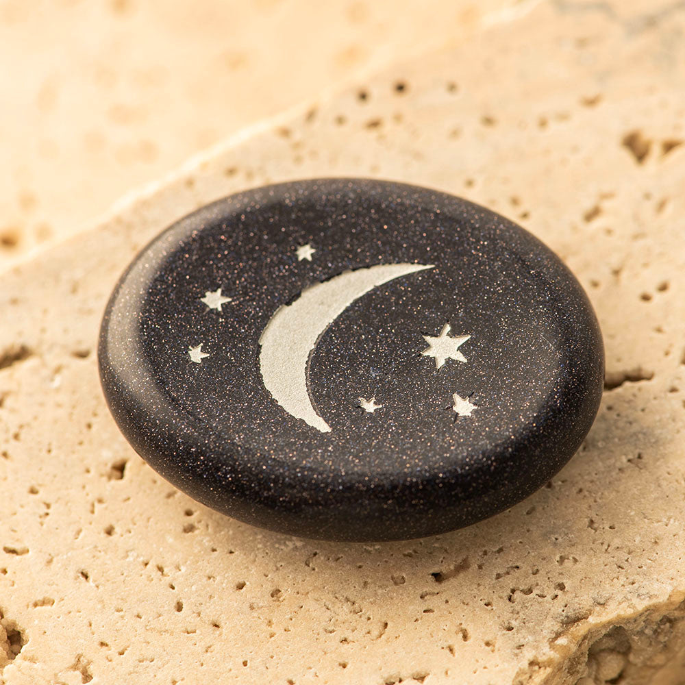Moon & Star Embossed Blue Sandstone Worry Stone