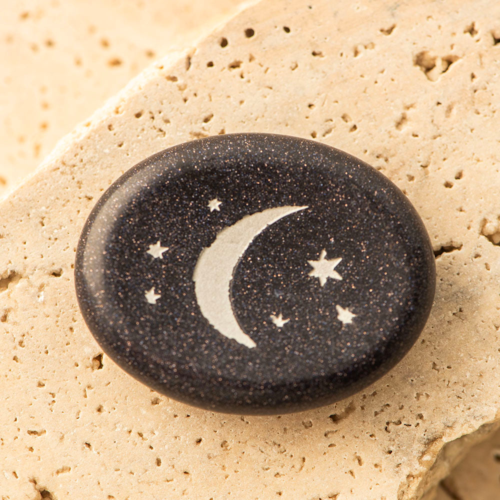 Moon & Star Embossed Blue Sandstone Worry Stone