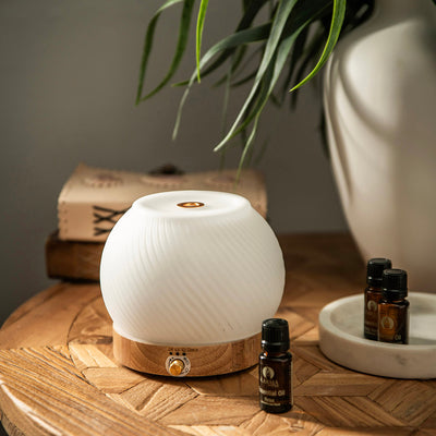 Ribbed Glass & Wood Ultrasonic Diffuser