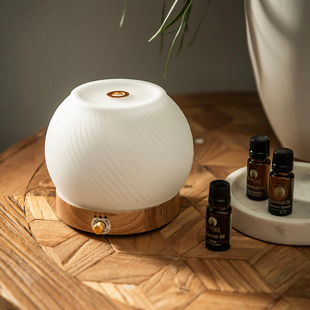 Ribbed Glass & Wood Ultrasonic Diffuser – Karma Living