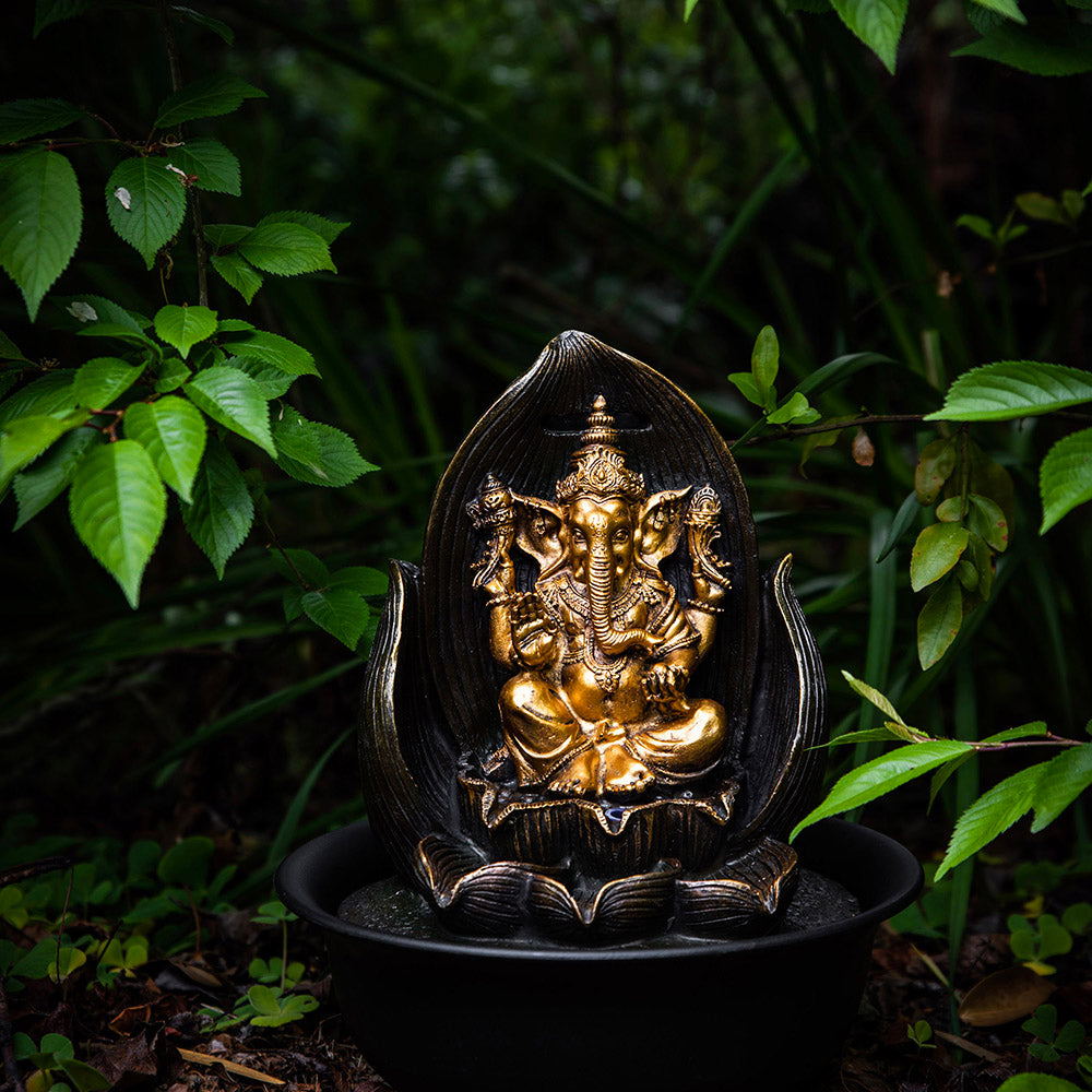 Ganesha Statue Water Fountain Black & Gold 31cm