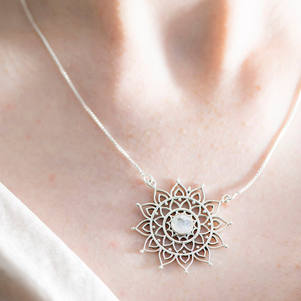 Mandala Moonstone Silver Necklace