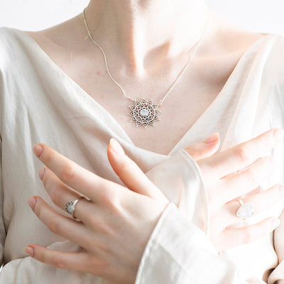Mandala Moonstone Silver Necklace