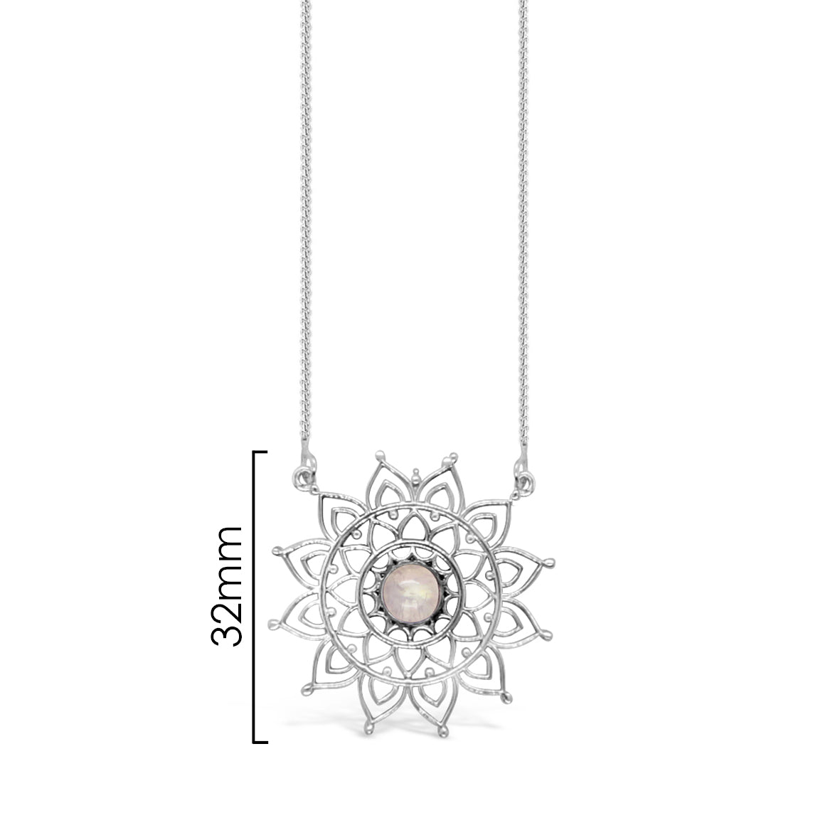Mandala Rose Quartz Silver Necklace