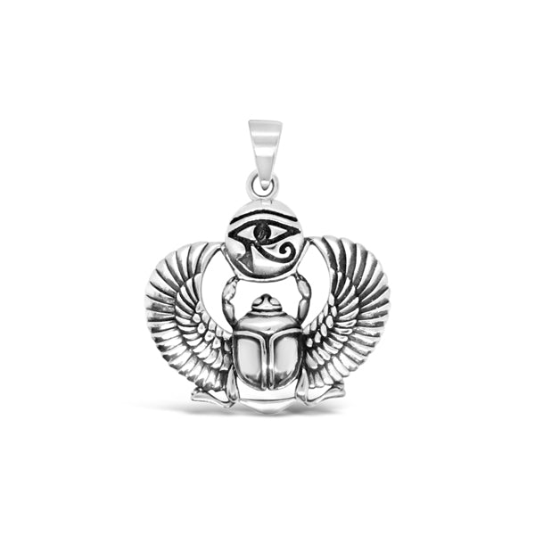 Eye Of Horus With Scarab Silver Pendant