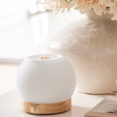 Ribbed Glass & Wood Ultrasonic Diffuser