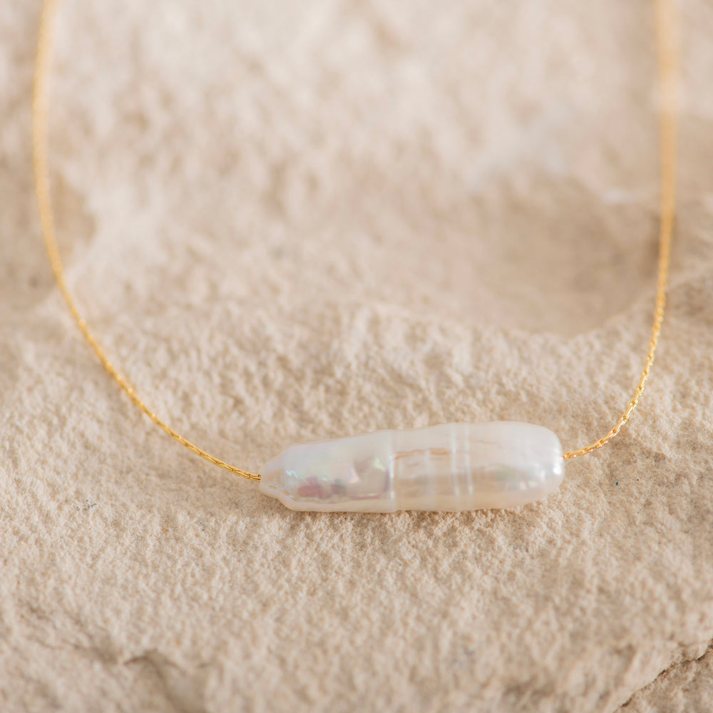 Biwa Pearl Necklace Silver Gold Plated