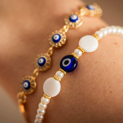 Bracelet Beaded Clear With Evil Eye Charm