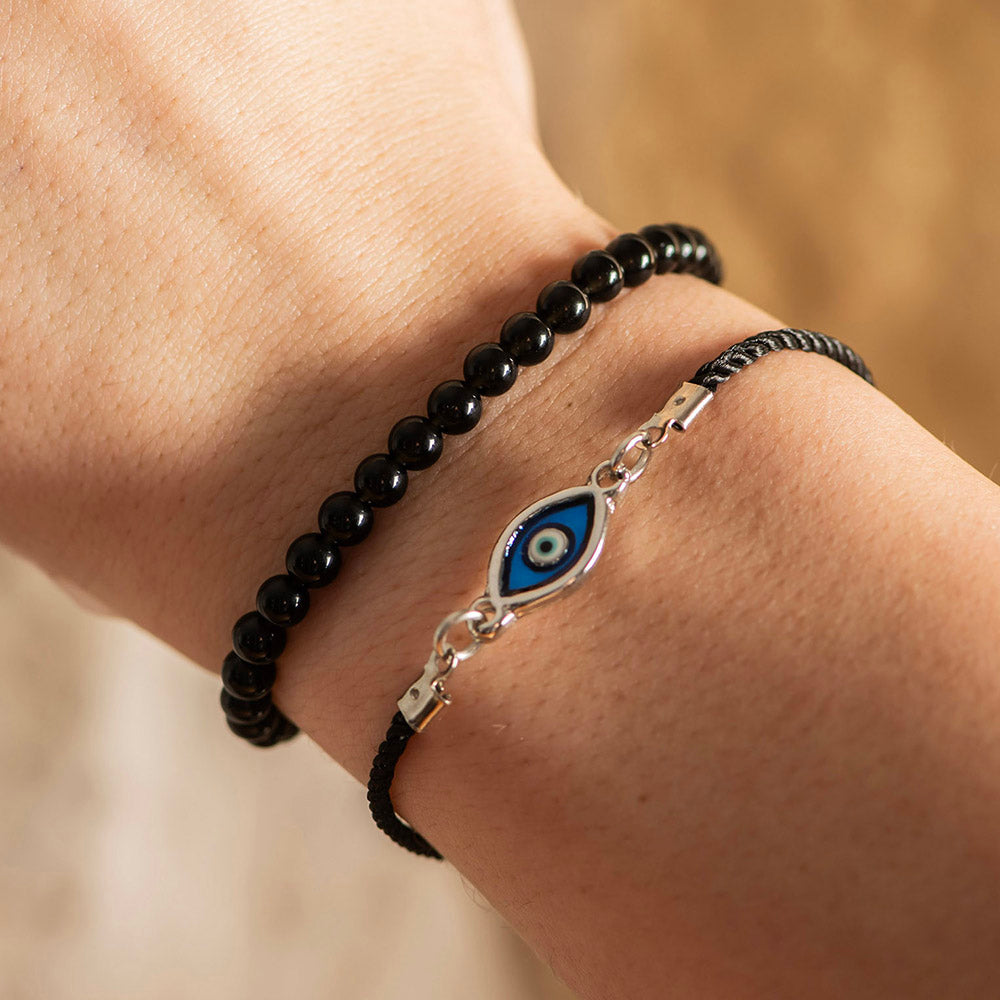 Bracelet Cord Black With Evil Eye