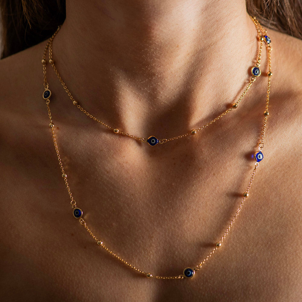 Necklace Brass With Small Evil Eyes