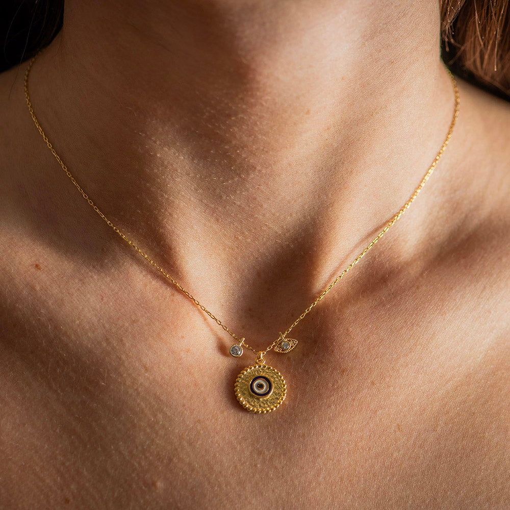 Necklace SS with Gold Coating with Evil Eye Charms