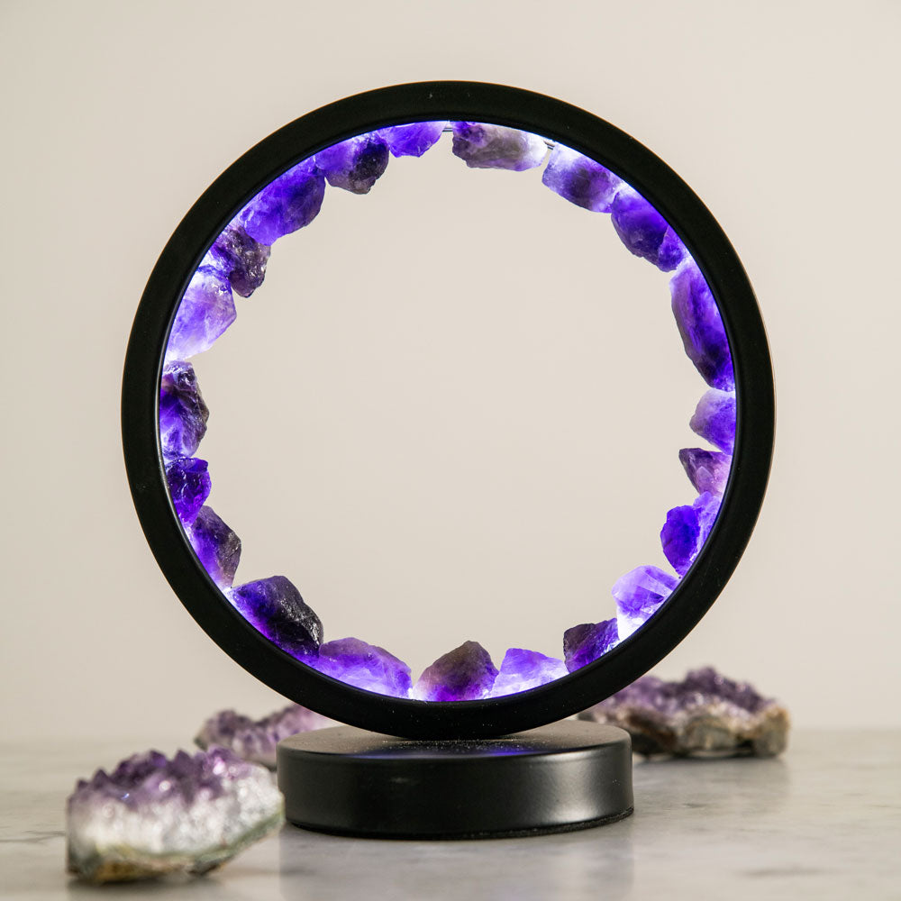 Amethyst Round Table Lamp with USB Charger