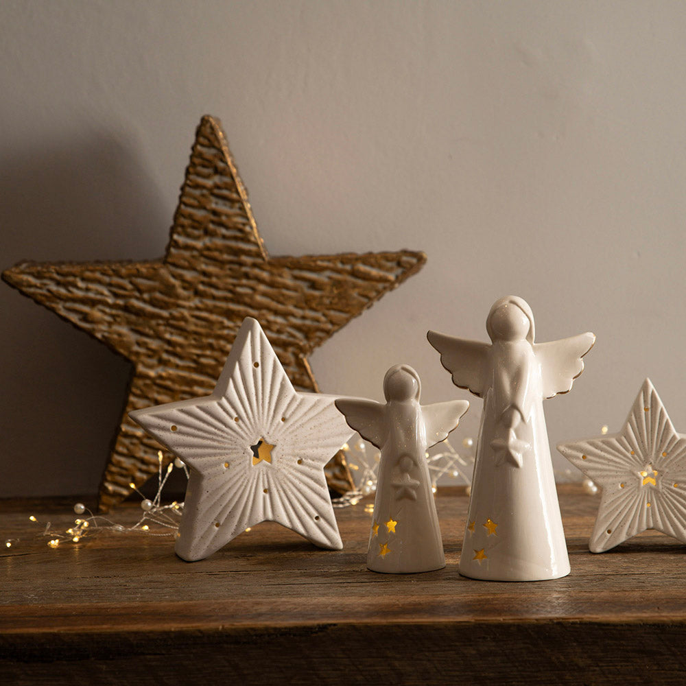 Ceramic Angel Statue White 14x9cm