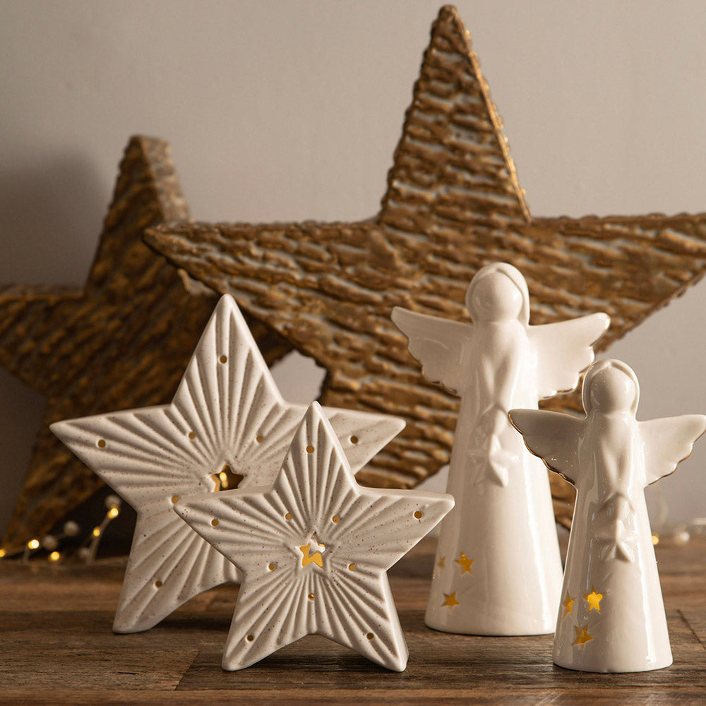 Ceramic Star Statue with LED White 13cm