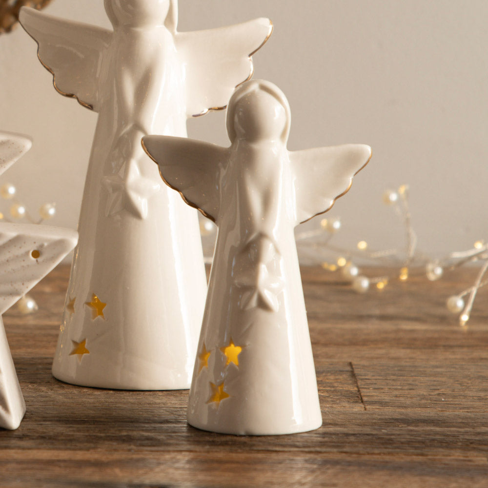 Ceramic Angel Statue White 14x9cm