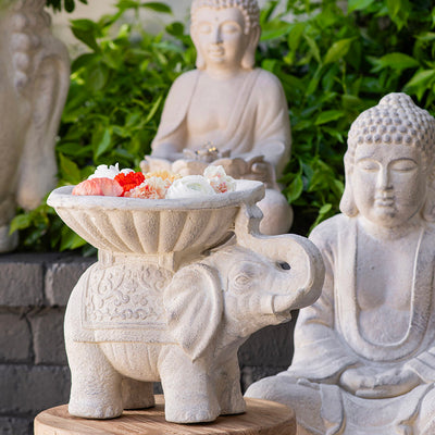 Elephant with Dish Statue Sandstone 30x40cm