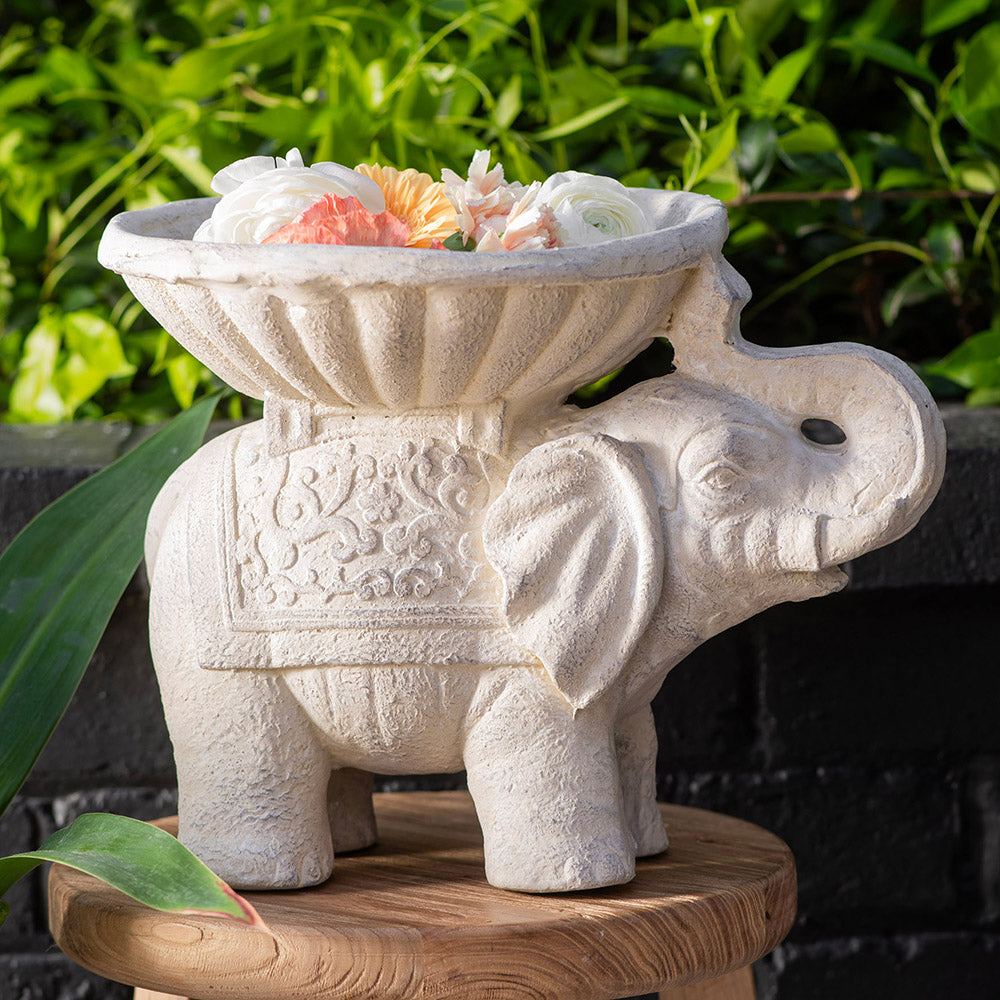 Elephant with Dish Statue Sandstone 30x40cm