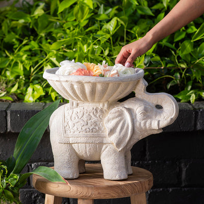 Elephant with Dish Statue Sandstone 30x40cm