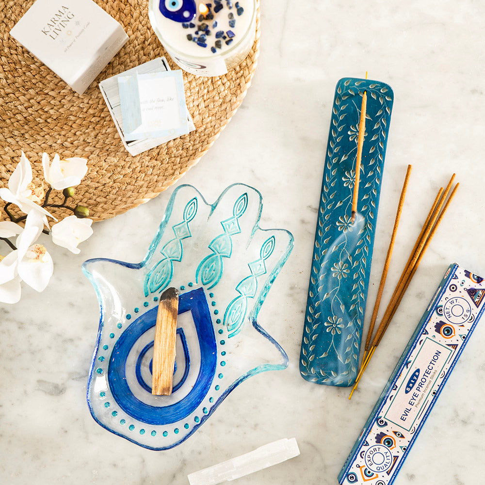 Hamsa Plate Cobalt & Turquoise 27cm